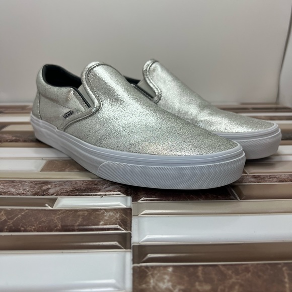 RARE🔥 VANS Slip On Sneakers Silver Dust Sparkle Shoes Sz 7.5 Men’s - 9 Women’s - Picture 10 of 15